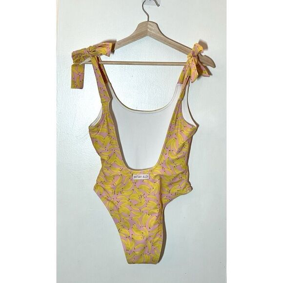 NEW Brittany Allen Tie Shoulder Pink Yellow Banana One Piece Swimsuit Size S - Picture 4 of 4